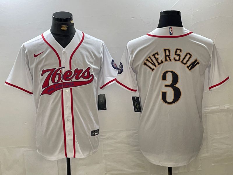 Men Philadelphia 76ers #3 Iverson White Jointly 2024 Nike NBA Jersey style 1